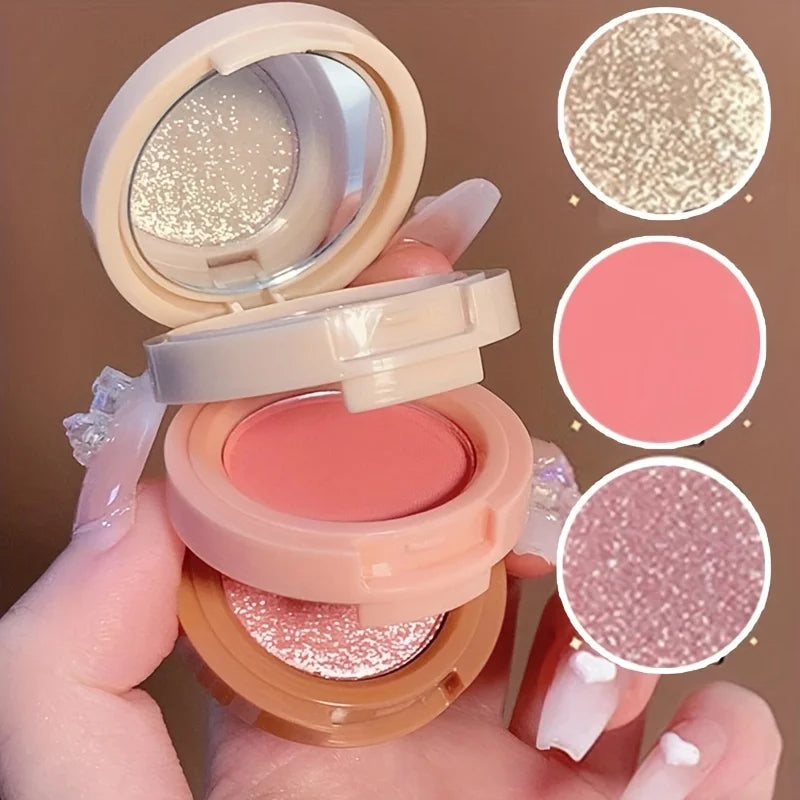 Paleta 3 em 1 – Blush, Contorno e Iluminador Fosco e Perolado