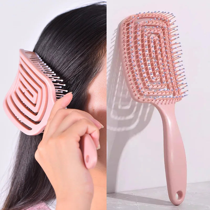 Escova de Cabelo Elástica & Anti-Quebra – Massagem Relaxante do Couro Cabeludo e Desembaraço Suave